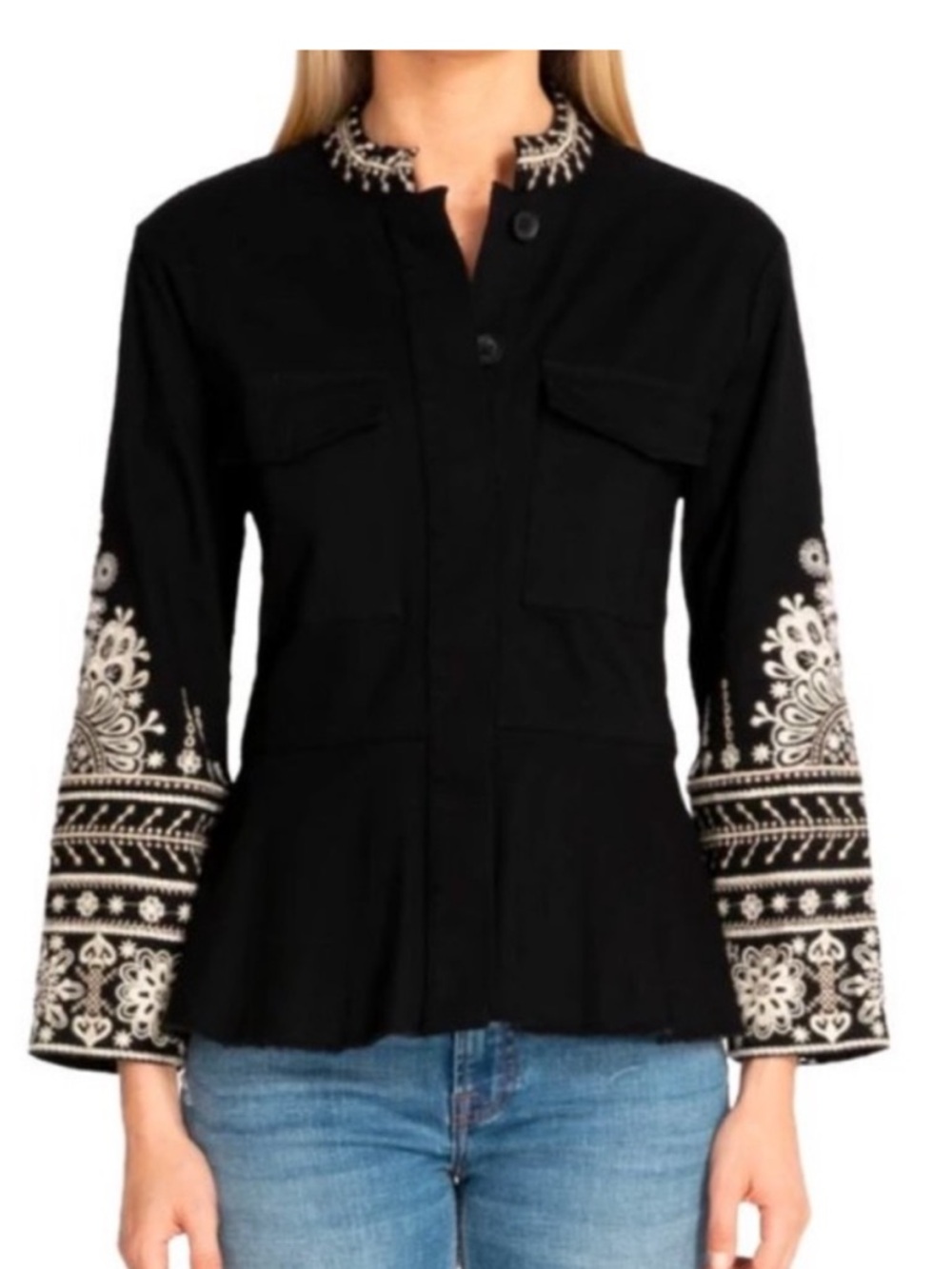 NWT Johnny Was Workshop Marik embroidered peplum military jacket